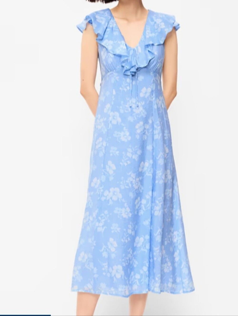 Old Navy Womens 3X Ruffle V Neck Midi Dress Periwinkle Floral Lined Pull on Tie
